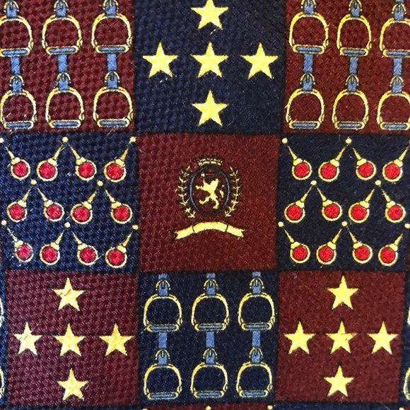 Vintage TOMMY HILFIGER 100% Silk Tie Equestrian Stars Tenniz Blue Gold USA NEW - Picture 2 of 13